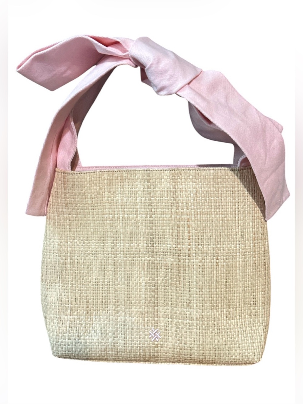 Pamela Munson Mixed Media Mini Bow Bag Pink Sand Raffia